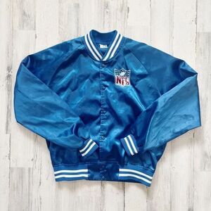 Vintage NFL Chalk Line Blue Satin Varsity Jacket Size XL